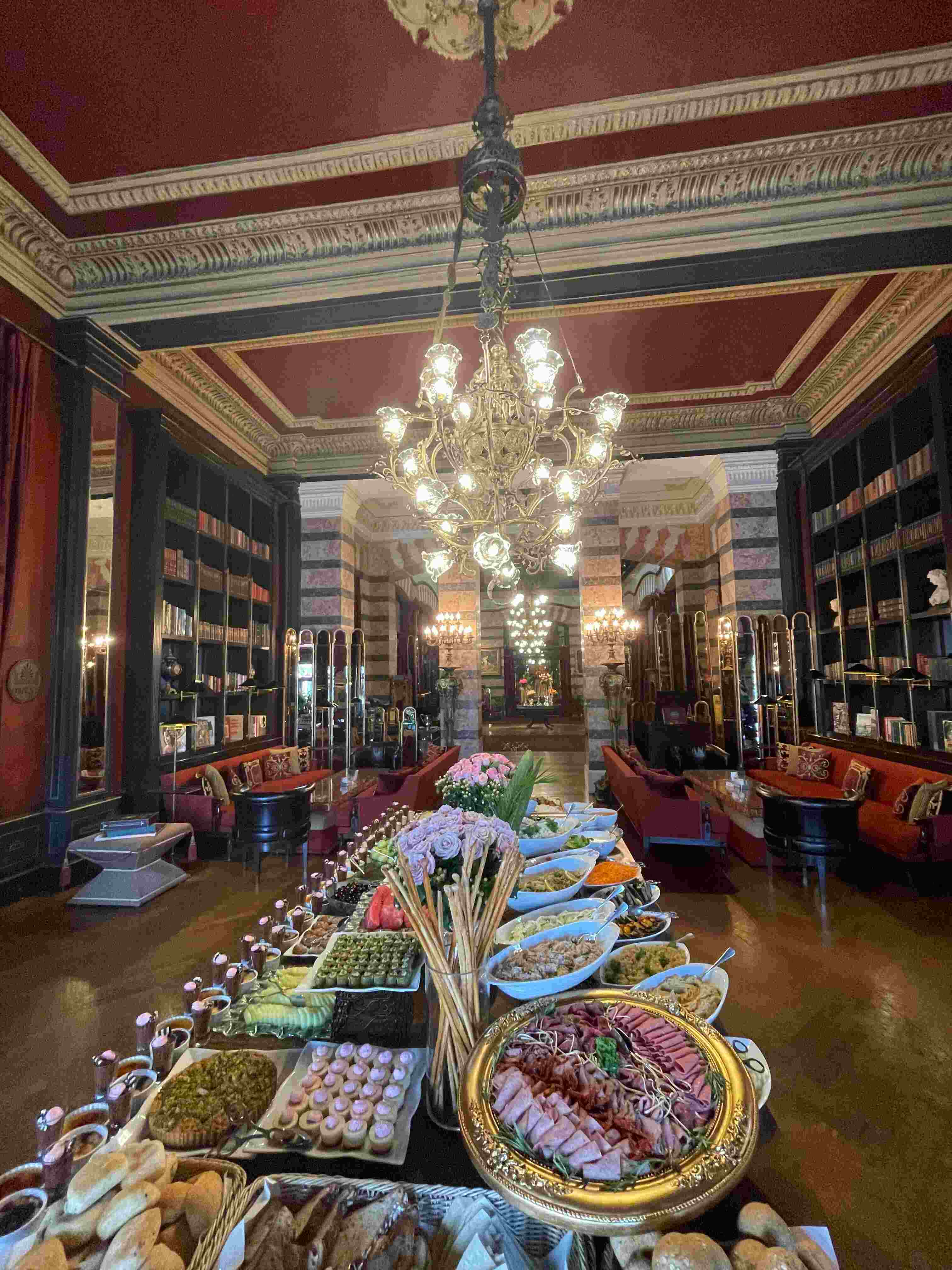 Luxury hotel buffet prepared for international cruise guests